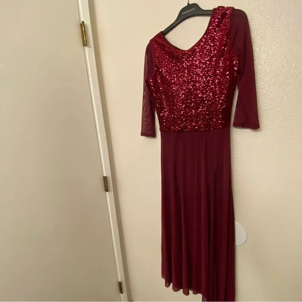 WEISSMAN Balera Dance Costume velvet red burgundy maxi Sequin Dress SQ9310 SA